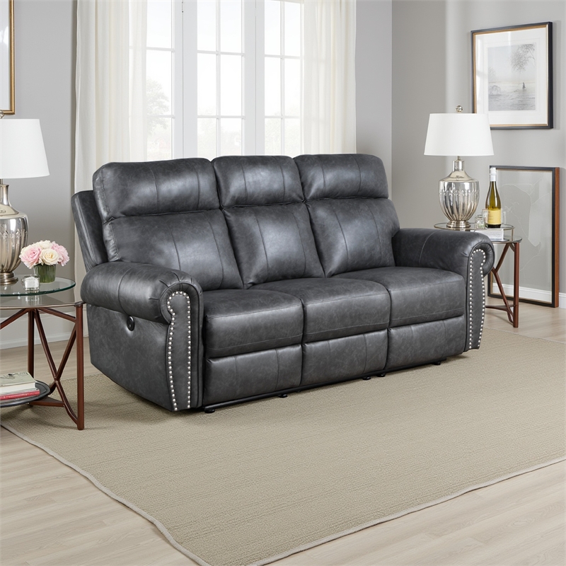 Ville 83 Inch Power Double Recliner Sofa- USB Charging- Gray Faux Leather