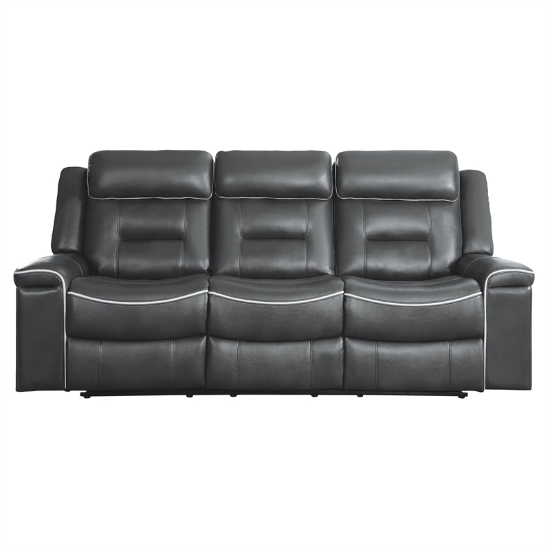 Dara 89 Inch Lay Flat Manual Recliner Sofa- Plush Dark Gray Faux Leather