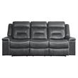 Dara 89 Inch Lay Flat Manual Recliner Sofa- Plush Dark Gray Faux Leather