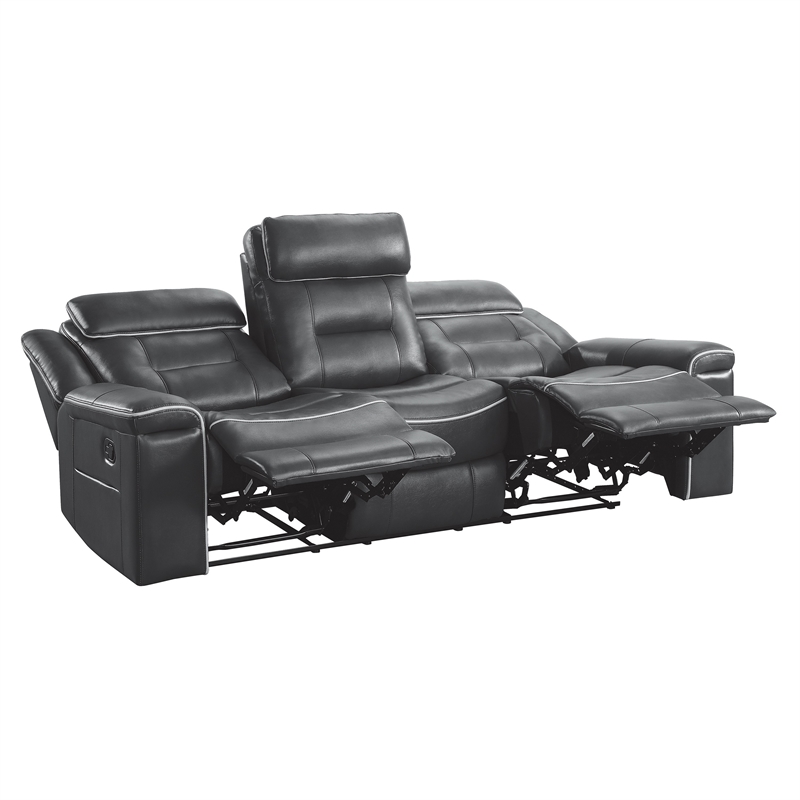 Dara 89 Inch Lay Flat Manual Recliner Sofa- Plush Dark Gray Faux Leather