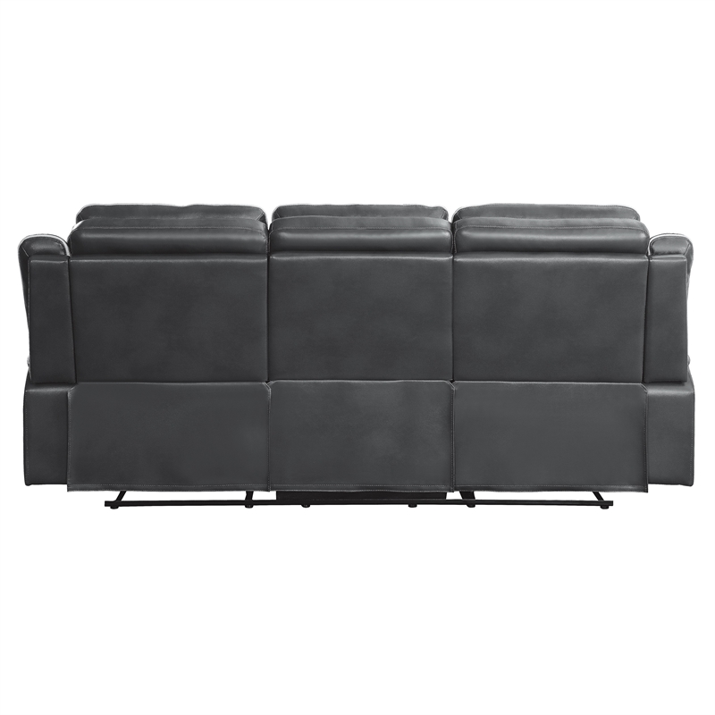 Dara 89 Inch Lay Flat Manual Recliner Sofa- Plush Dark Gray Faux Leather
