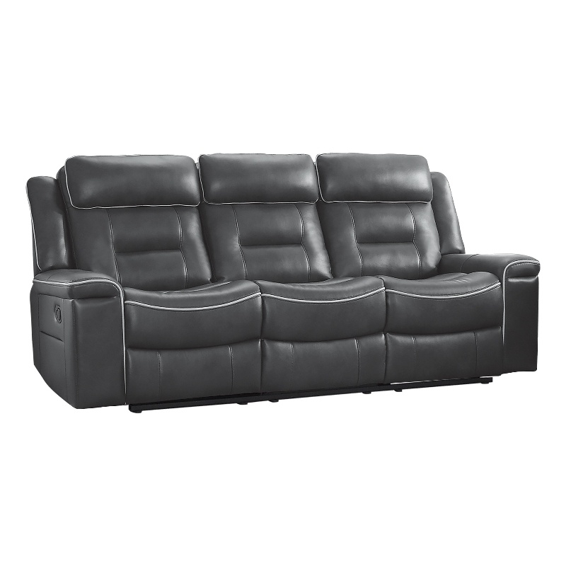 Dara 89 Inch Lay Flat Manual Recliner Sofa- Plush Dark Gray Faux Leather