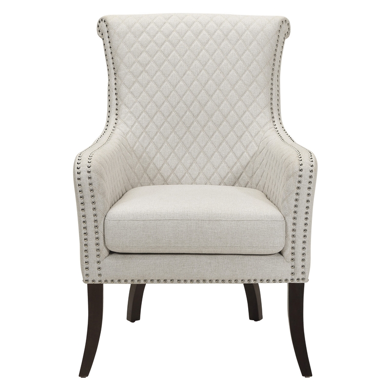 33 Inch Accent Armchair- Diamond Stitched Design- Beige Textured Polyester