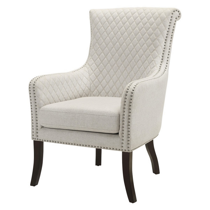 33 Inch Accent Armchair- Diamond Stitched Design- Beige Textured Polyester