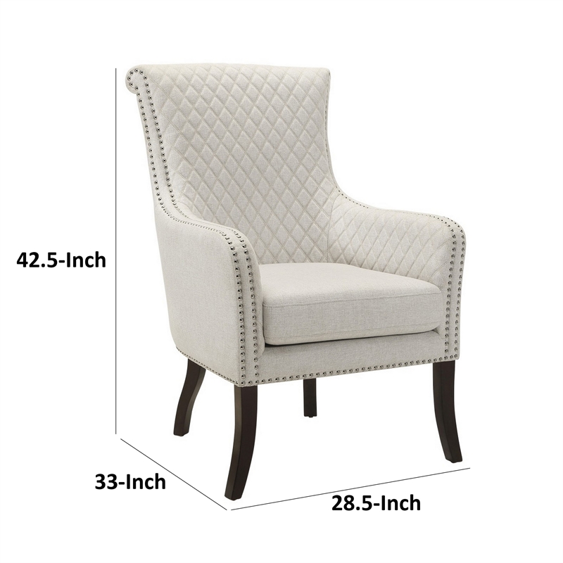 33 Inch Accent Armchair- Diamond Stitched Design- Beige Textured Polyester