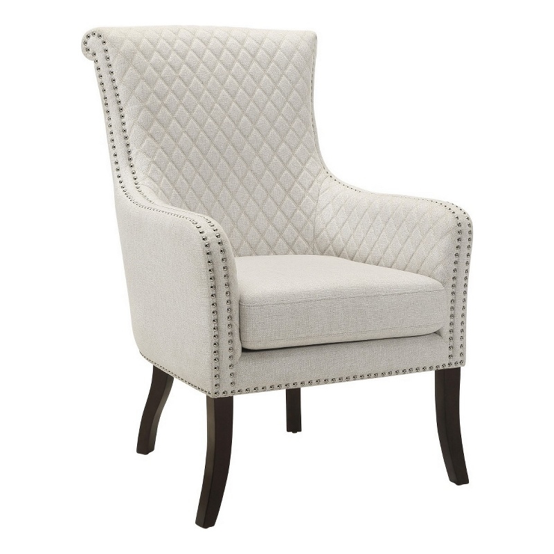 33 Inch Accent Armchair- Diamond Stitched Design- Beige Textured Polyester
