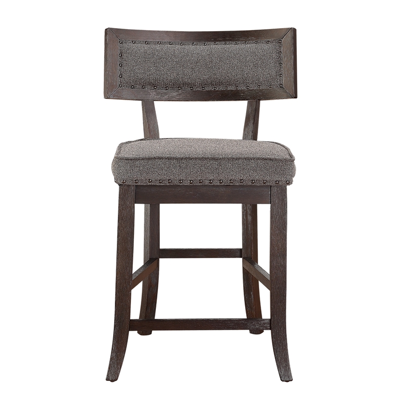 Shan 25 Inch Counter Height Chair- Nailhead Trim- Brown Wood- Set of 2