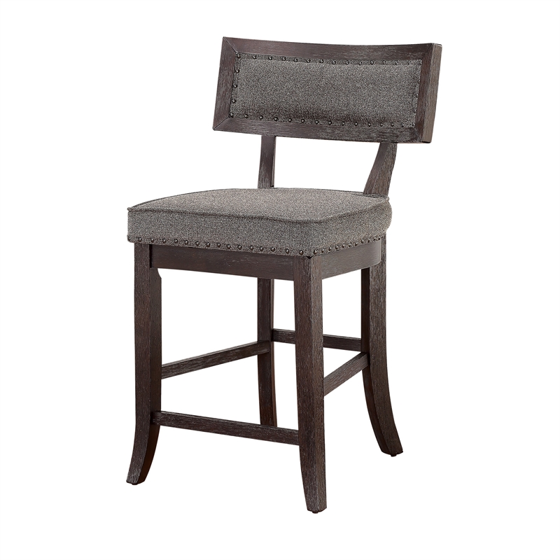 Shan 25 Inch Counter Height Chair- Nailhead Trim- Brown Wood- Set of 2