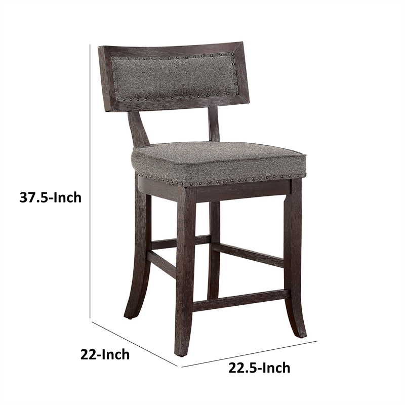 Shan 25 Inch Counter Height Chair- Nailhead Trim- Brown Wood- Set of 2