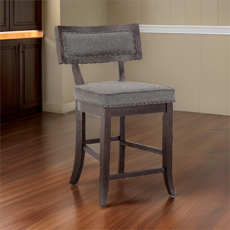 Shan 25 Inch Counter Height Chair- Nailhead Trim- Brown Wood- Set of 2