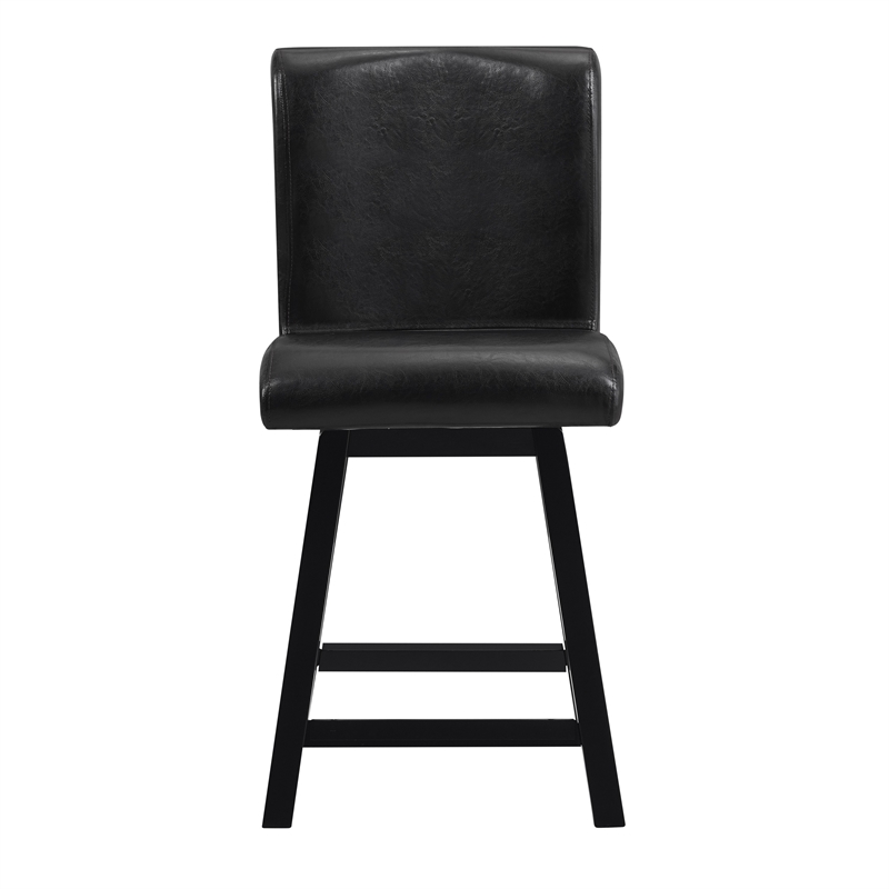 Elsa 26 Inch Swivel Counter Height Chair- Black Faux Leather- Set of 2