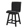 Elsa 26 Inch Swivel Counter Height Chair- Black Faux Leather- Set of 2