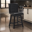 Elsa 26 Inch Swivel Counter Height Chair- Black Faux Leather- Set of 2