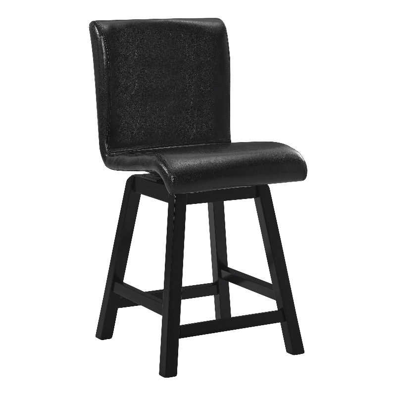 Elsa 26 Inch Swivel Counter Height Chair- Black Faux Leather- Set of 2