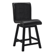 Elsa 26 Inch Swivel Counter Height Chair- Black Faux Leather- Set of 2