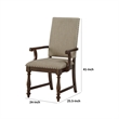 Tom 26 Inch Dining Armchair- Beige Polyester- Nailheads- Brown Wood- Set of 2