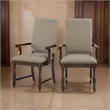 Tom 26 Inch Dining Armchair- Beige Polyester- Nailheads- Brown Wood- Set of 2