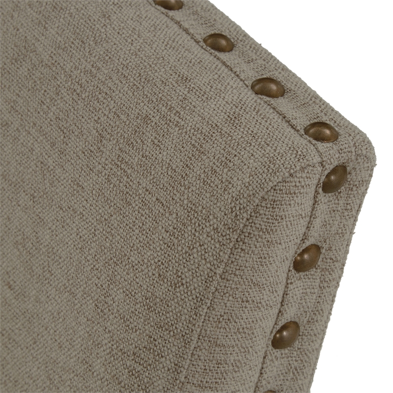 Tom 26 Inch Dining Armchair- Beige Polyester- Nailheads- Brown Wood- Set of 2