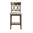 Carl 26 Inch Counter Height Chair- Polyester Seat- X Back- Brown- Set of 2