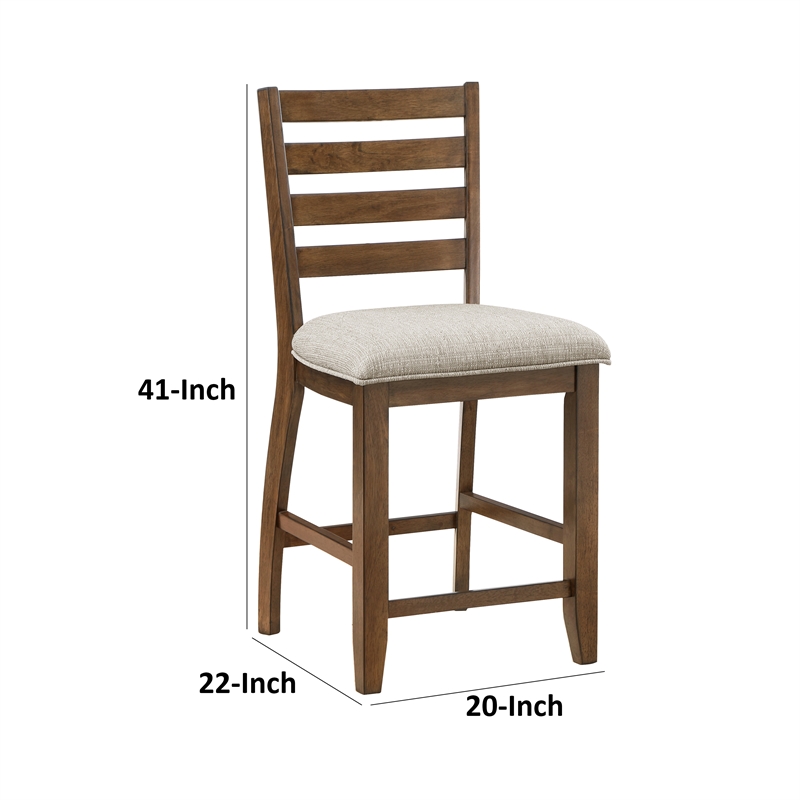 Trea 26 Inch Counter Height Chair- Ladder Back- Polyester- Cherry- Set of 2