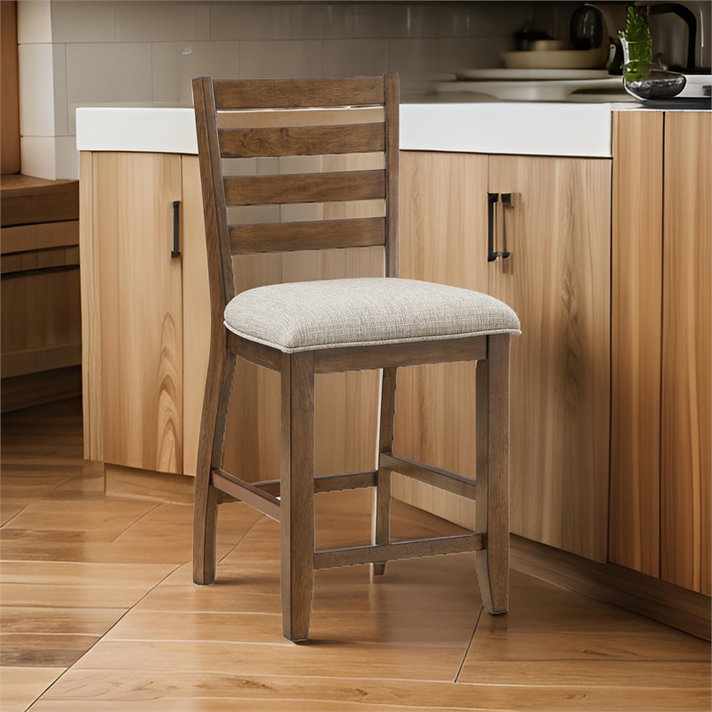 Trea 26 Inch Counter Height Chair- Ladder Back- Polyester- Cherry- Set of 2