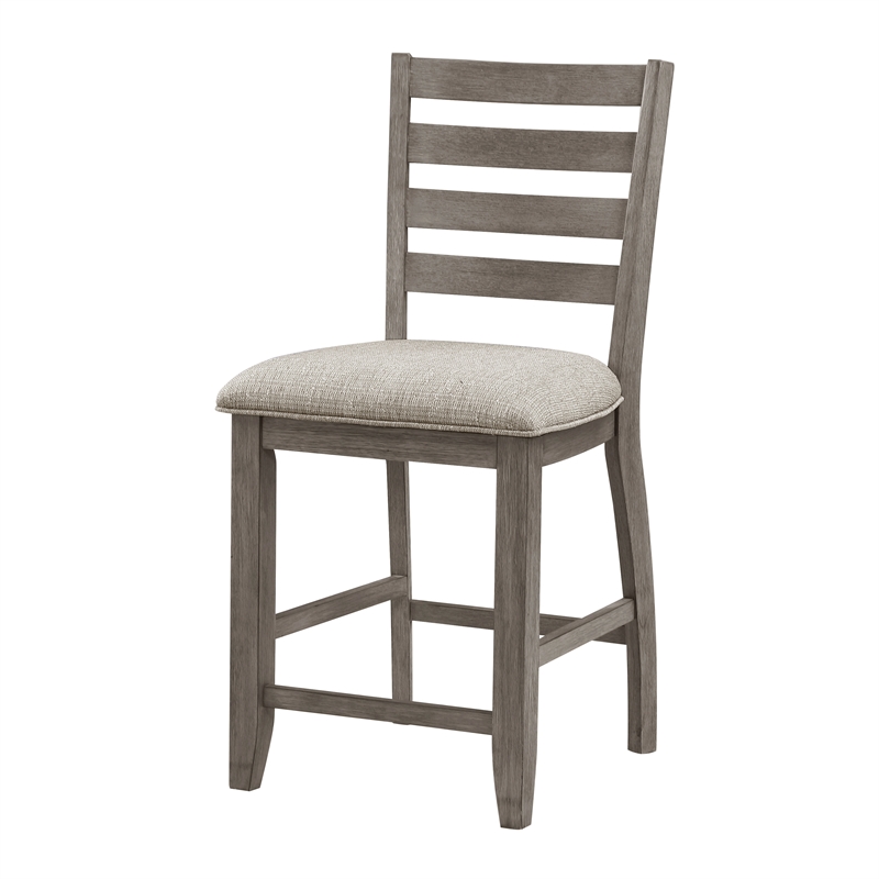 Trea 26 Inch Counter Height Chair- Ladder Back- Polyester- Gray Wood- Set of 2