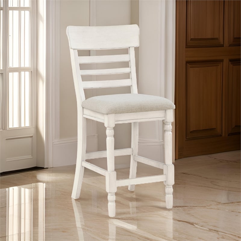 Will 26 Inch Counter Height Chair- Gray Polyester Upholstery- White- Set of 2