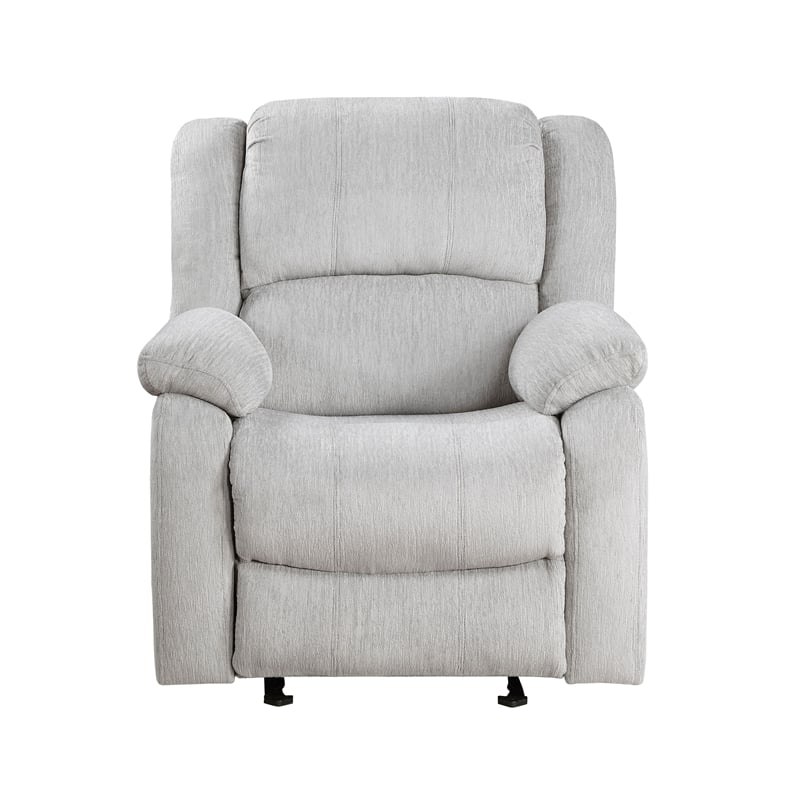 Chris 38 Inch Manual Glider Recliner Chair- Solid Wood- Light Gray Chenille