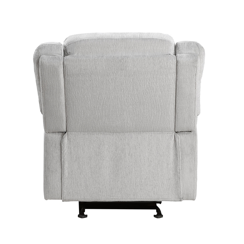 Chris 38 Inch Manual Glider Recliner Chair- Solid Wood- Light Gray Chenille