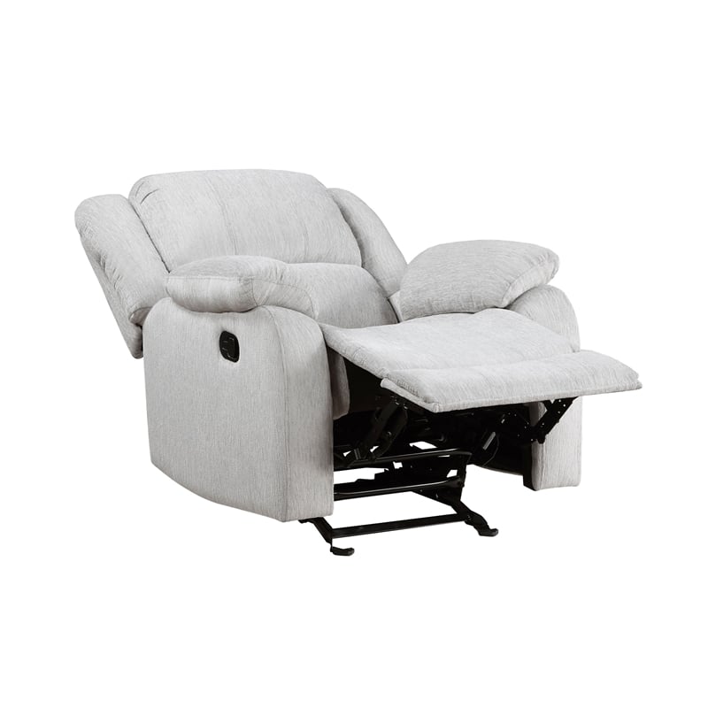 Chris 38 Inch Manual Glider Recliner Chair- Solid Wood- Light Gray Chenille