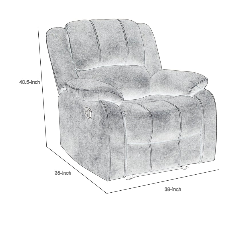 Chris 38 Inch Manual Glider Recliner Chair- Solid Wood- Light Gray Chenille