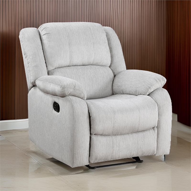Chris 38 Inch Manual Glider Recliner Chair- Solid Wood- Light Gray Chenille