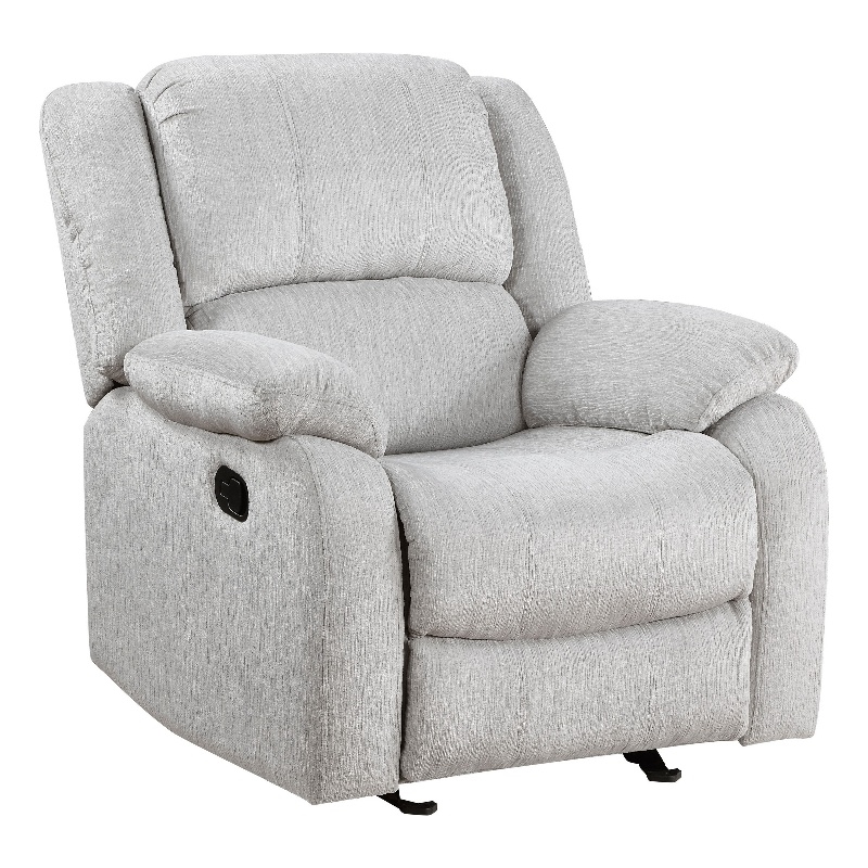 Chris 38 Inch Manual Glider Recliner Chair- Solid Wood- Light Gray Chenille