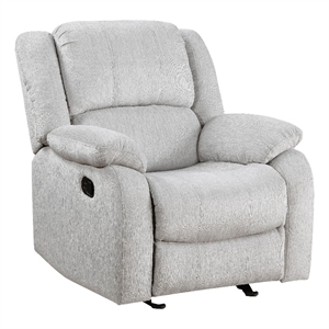 Chris 38 Inch Manual Glider Recliner Chair- Solid Wood- Light Gray Chenille