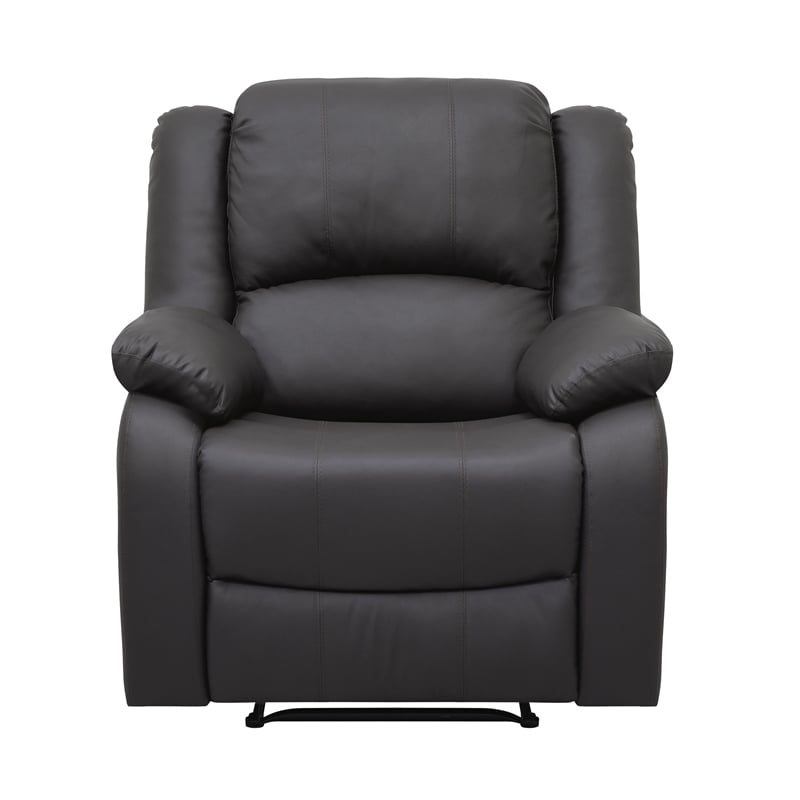 Chris 38 Inch Manual Recliner Chair- Solid Wood- Black Faux Leather