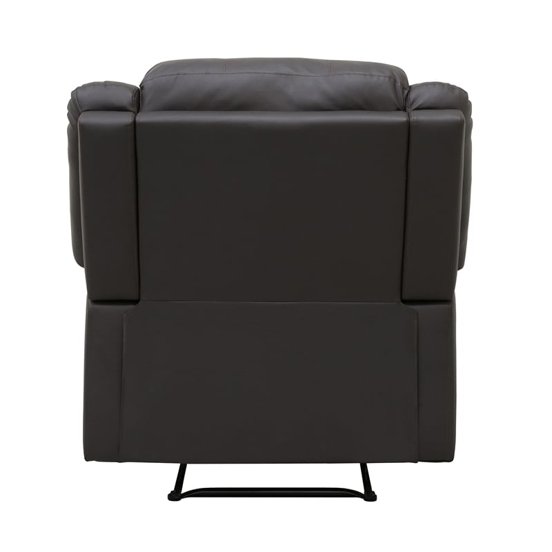 Chris 38 Inch Manual Recliner Chair- Solid Wood- Black Faux Leather