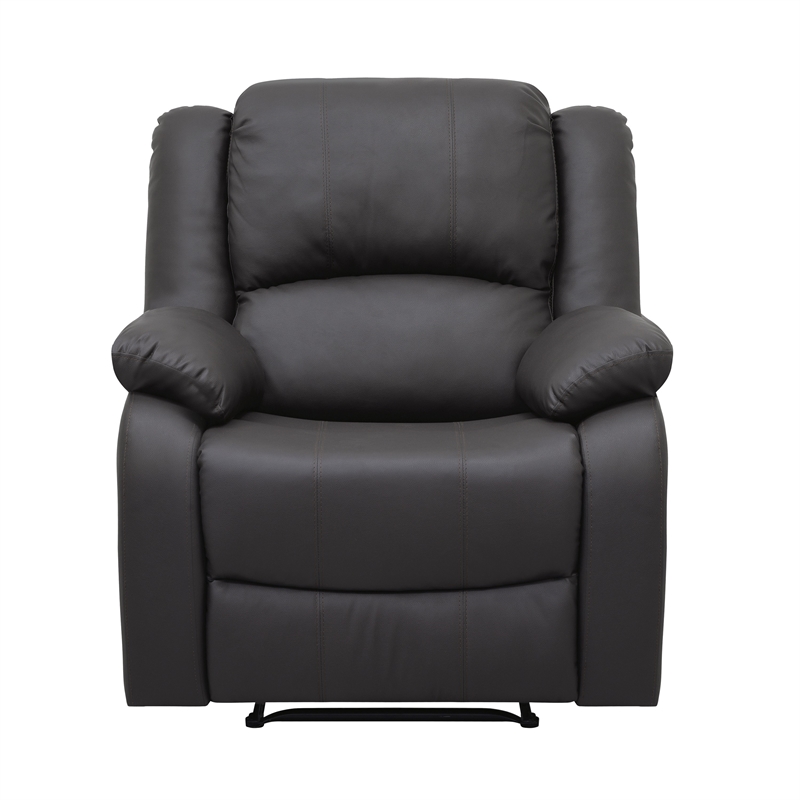Chris 38 Inch Manual Recliner Chair- Solid Wood- Black Faux Leather