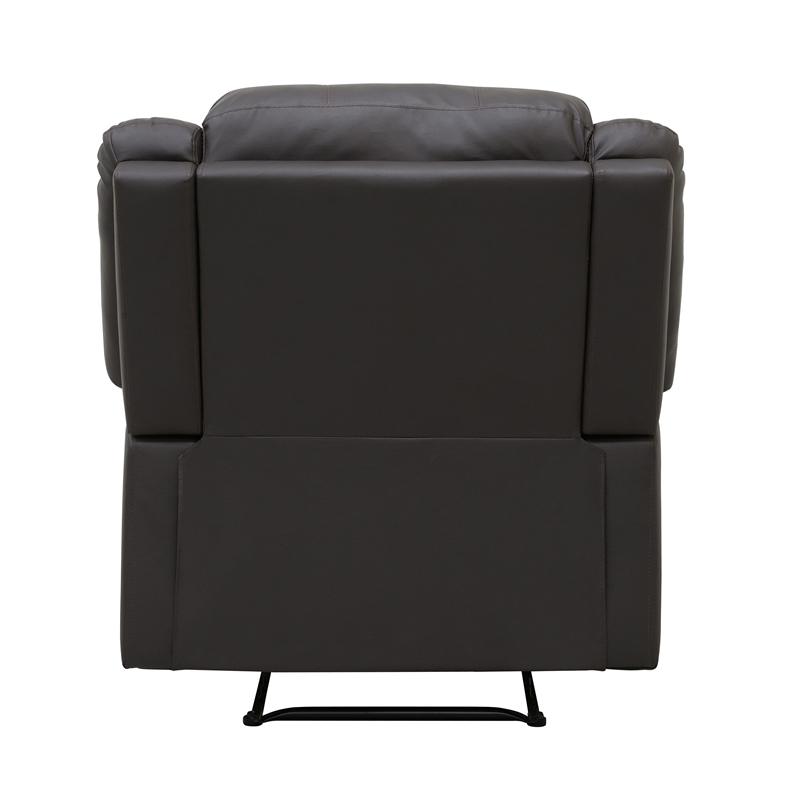 Chris 38 Inch Manual Recliner Chair- Solid Wood- Black Faux Leather