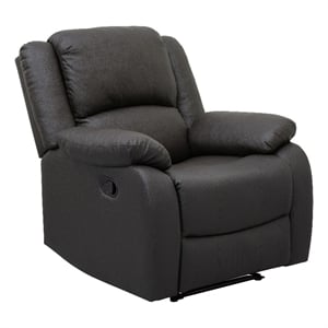 Chris 38 Inch Manual Recliner Chair- Solid Wood- Black Faux Leather