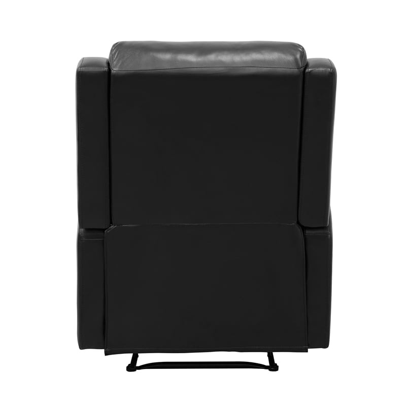 Kim 38 Inch Manual Recliner Chair- Cushioned Black Faux Leather- Solid Wood