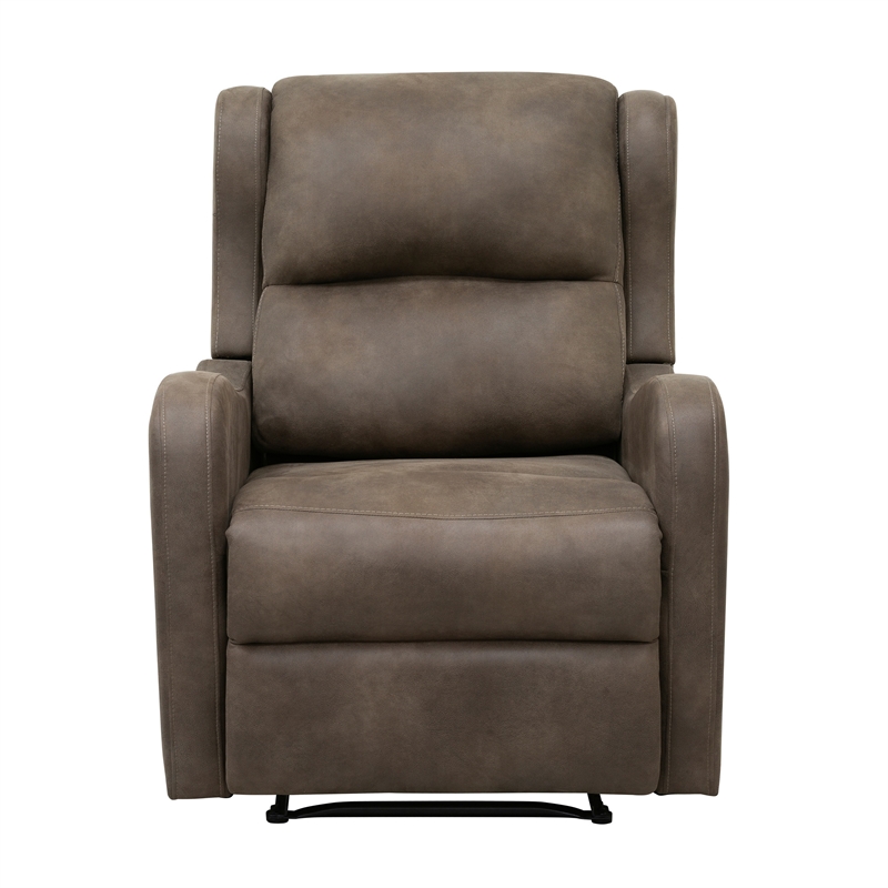 Kim 38 Inch Manual Recliner Chair- Cushioned Brown Microfiber- Solid Wood