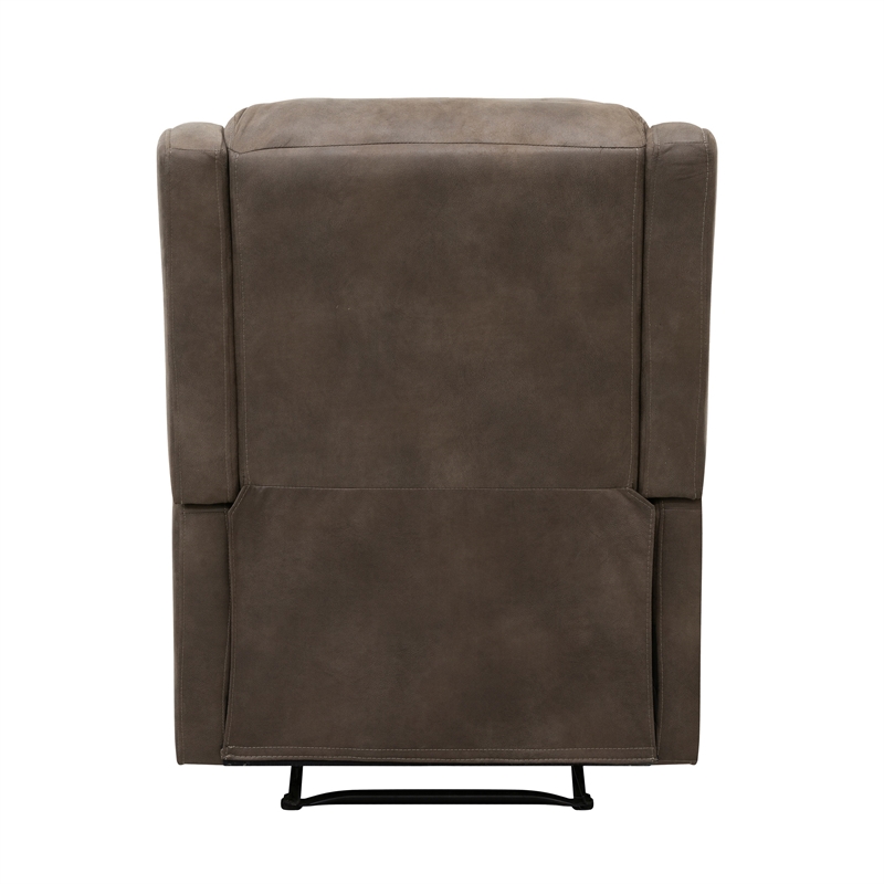 Kim 38 Inch Manual Recliner Chair- Cushioned Brown Microfiber- Solid Wood