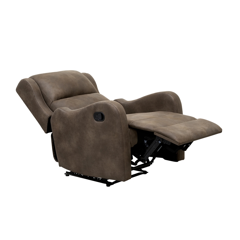 Kim 38 Inch Manual Recliner Chair- Cushioned Brown Microfiber- Solid Wood