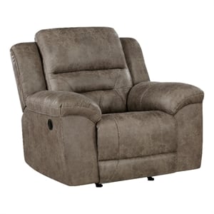 Henry 46 Inch Rocker Manual Recliner Chair- Brown Microfiber- Solid Wood