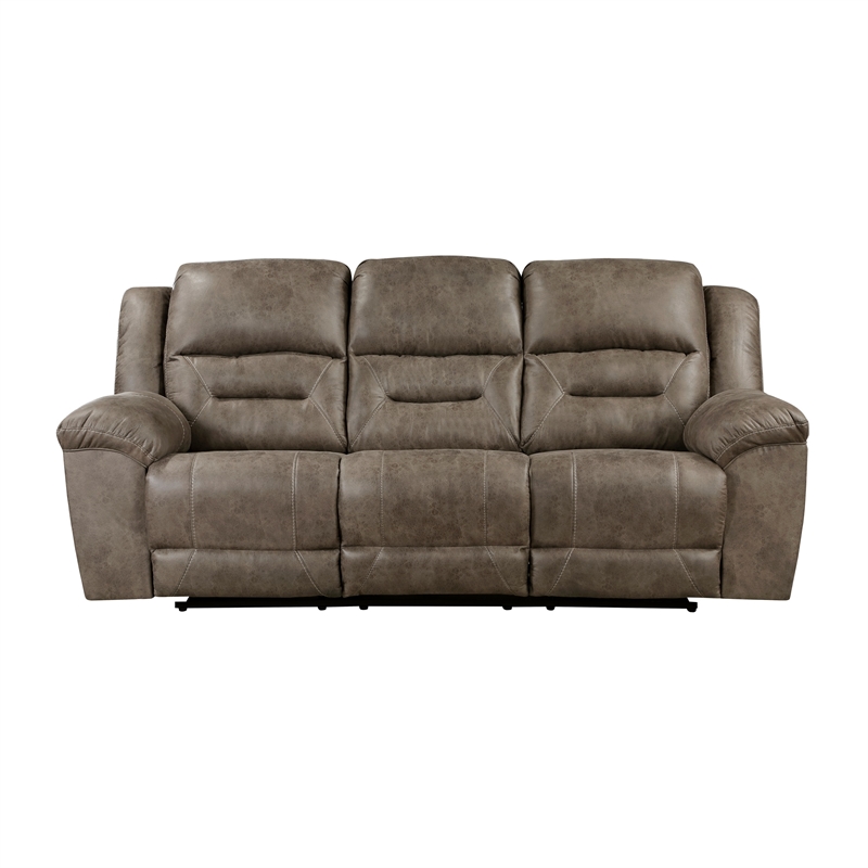Henry 92 Inch Dual Manual Recliner Sofa Brown Microfiber- Solid Wood- Metal