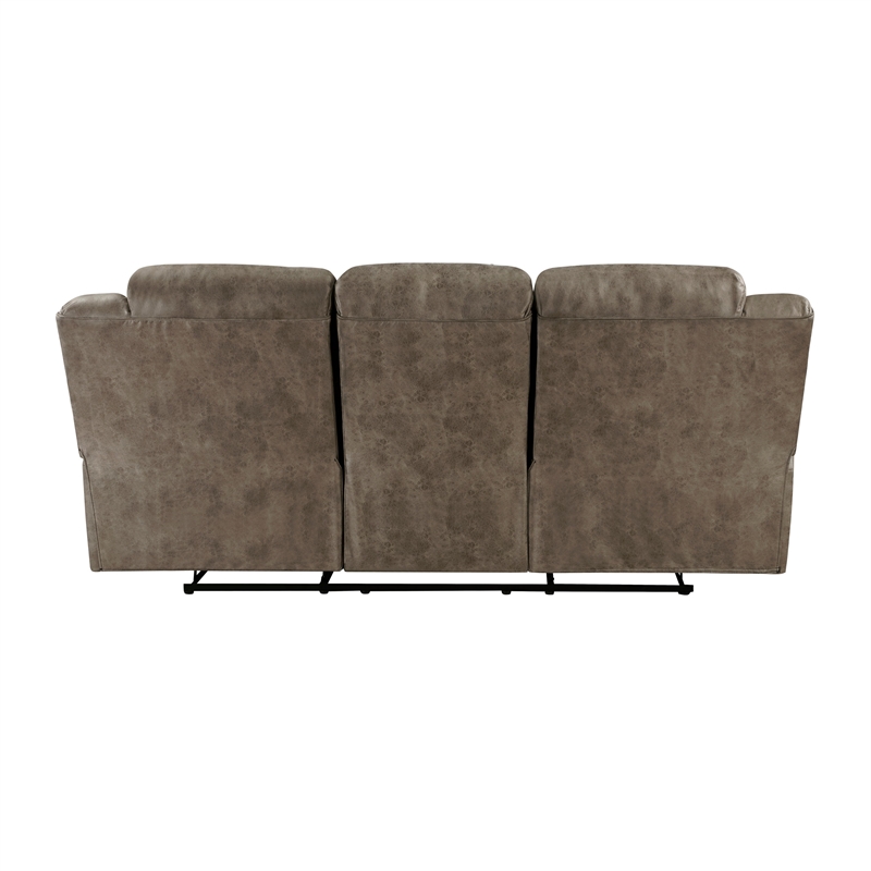 Henry 92 Inch Dual Manual Recliner Sofa Brown Microfiber- Solid Wood- Metal
