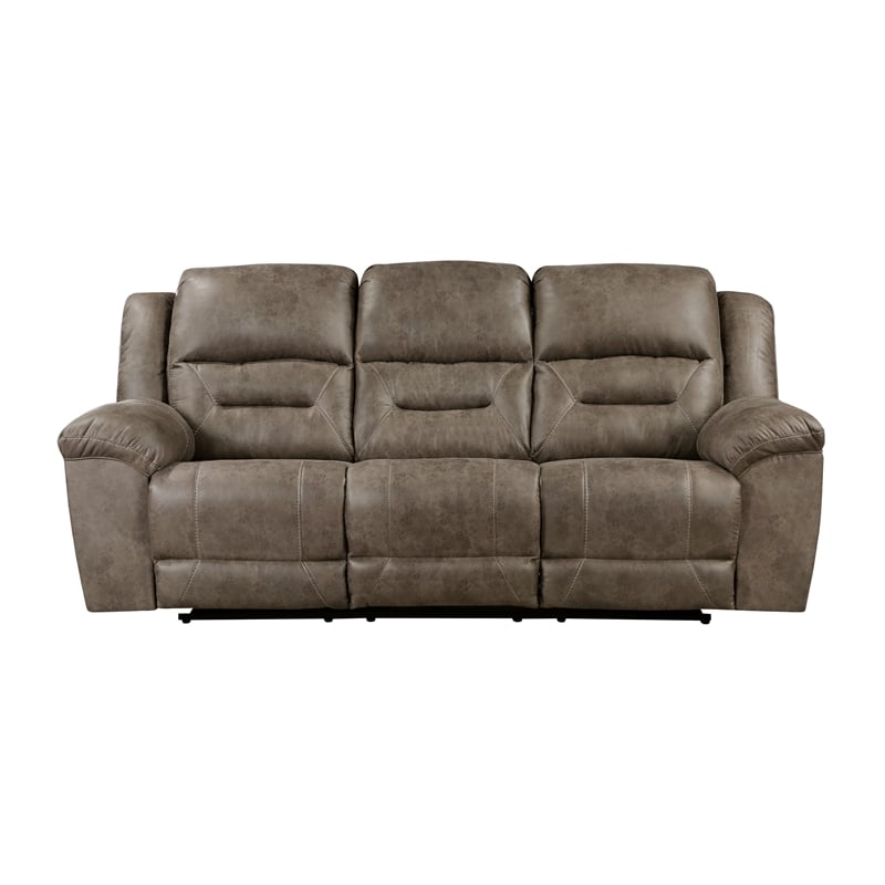 Henry 92 Inch Dual Manual Recliner Sofa Brown Microfiber- Solid Wood- Metal
