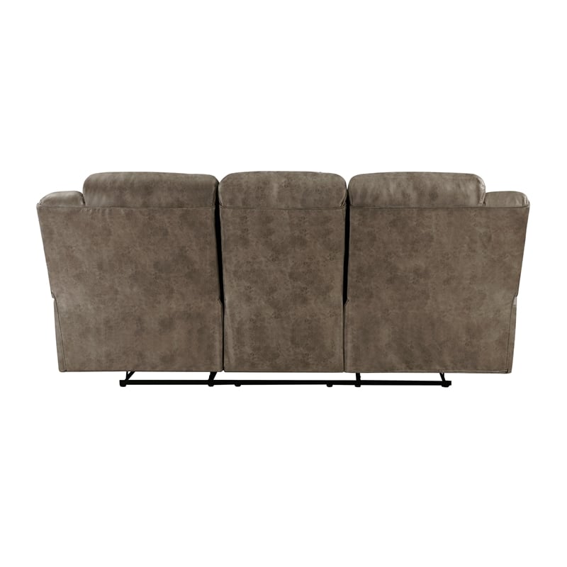 Henry 92 Inch Dual Manual Recliner Sofa Brown Microfiber- Solid Wood- Metal