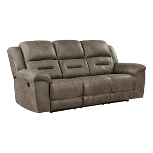 Henry 92 Inch Dual Manual Recliner Sofa Brown Microfiber- Solid Wood- Metal