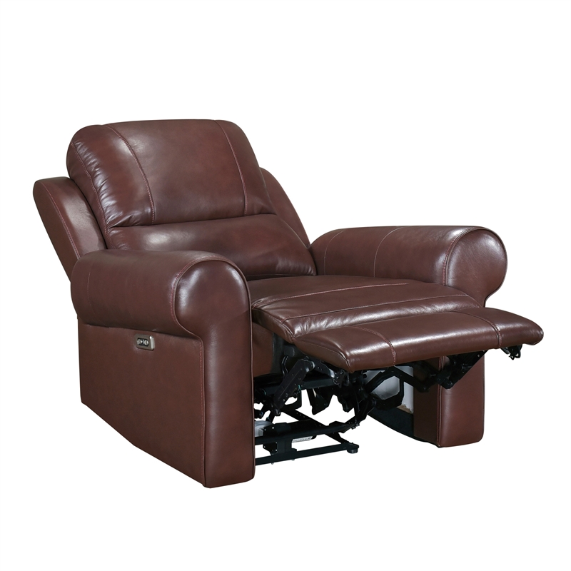 Michael 39 Inch Power Recliner Chair- USB Port- Brown Top Grain Leather